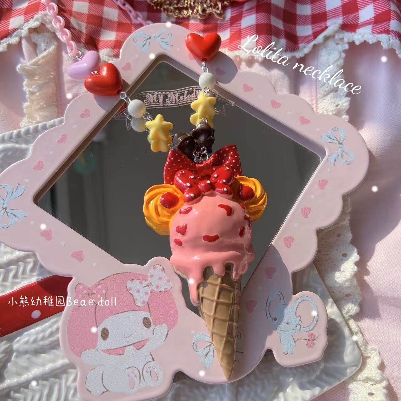Bear Doll - Kawaii Ice Cream Cone Necklace necklace Bear Doll Raspberry Ice Cream Necklace