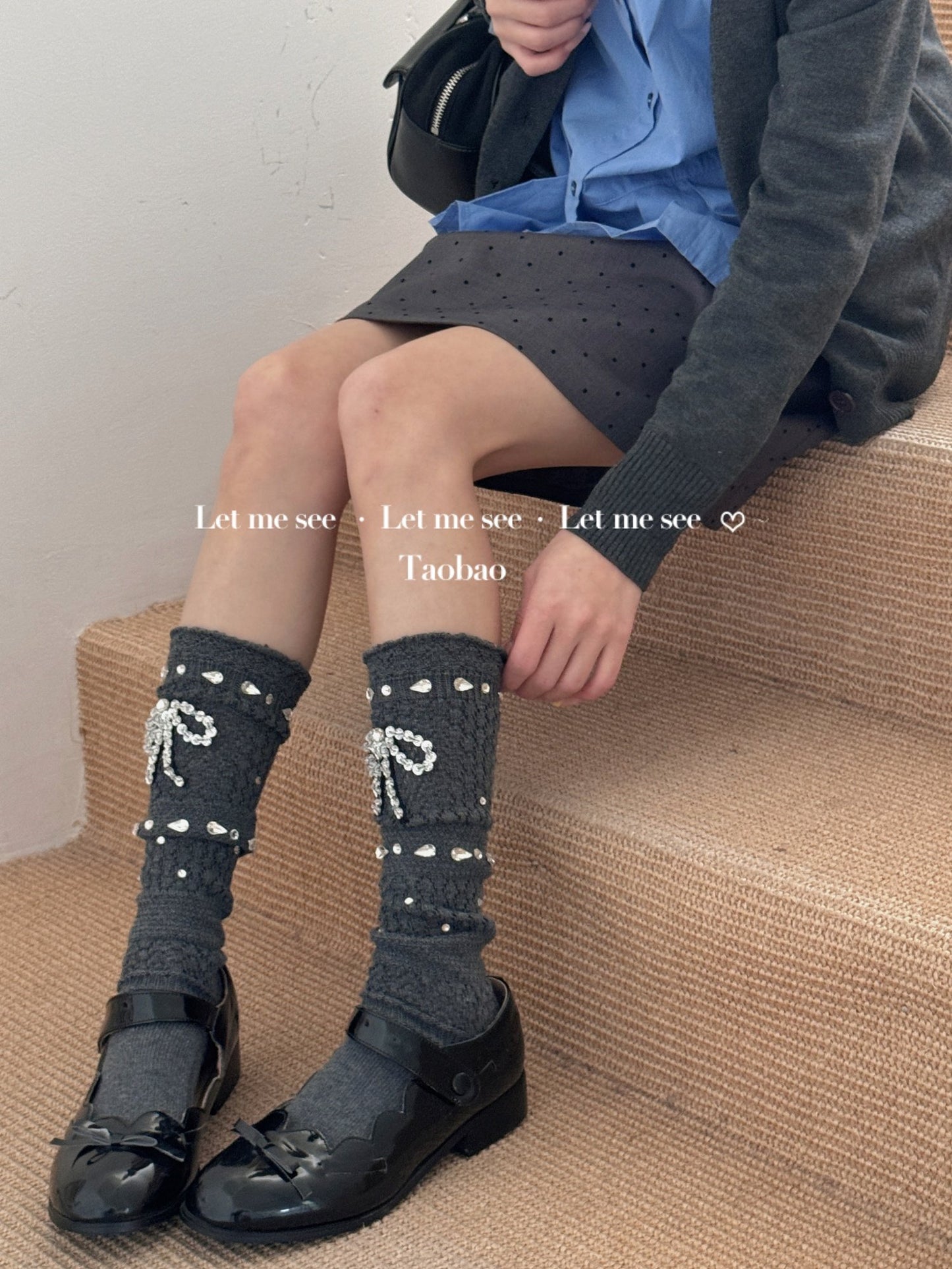 LET ME SEE - Ballet Bow Rhinestone Crew Socks socks let me see Dark Grey
