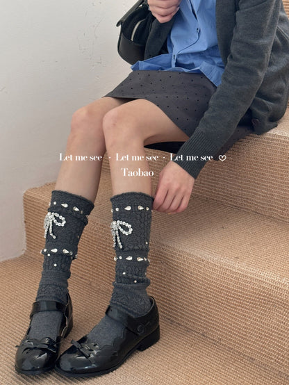 LET ME SEE - Ballet Bow Rhinestone Crew Socks socks let me see Dark Grey