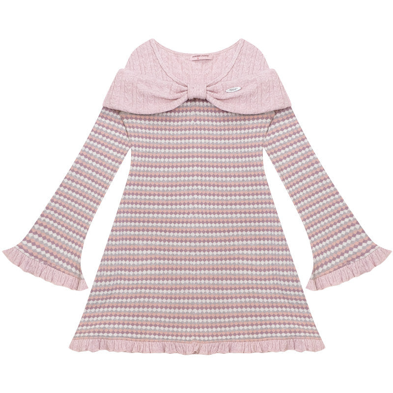 ziziFei - Girly Kei Bow Plaid Knit Ruffle Dress dress ziziFei Pink S