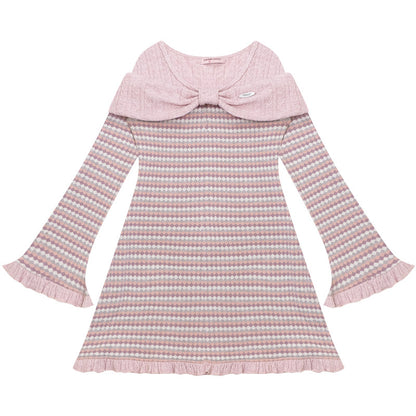 ziziFei - Girly Kei Bow Plaid Knit Ruffle Dress dress ziziFei Pink S