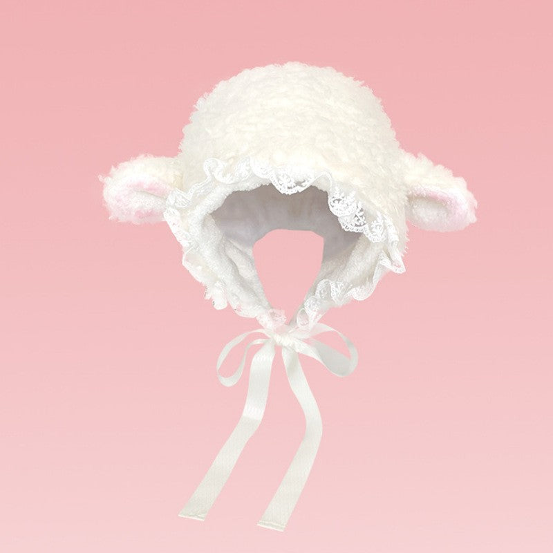 Floating Dream - Kawaii Y2K Angel Wing Cat Ear Beanie hat Floating Dream White Sheep Hat
