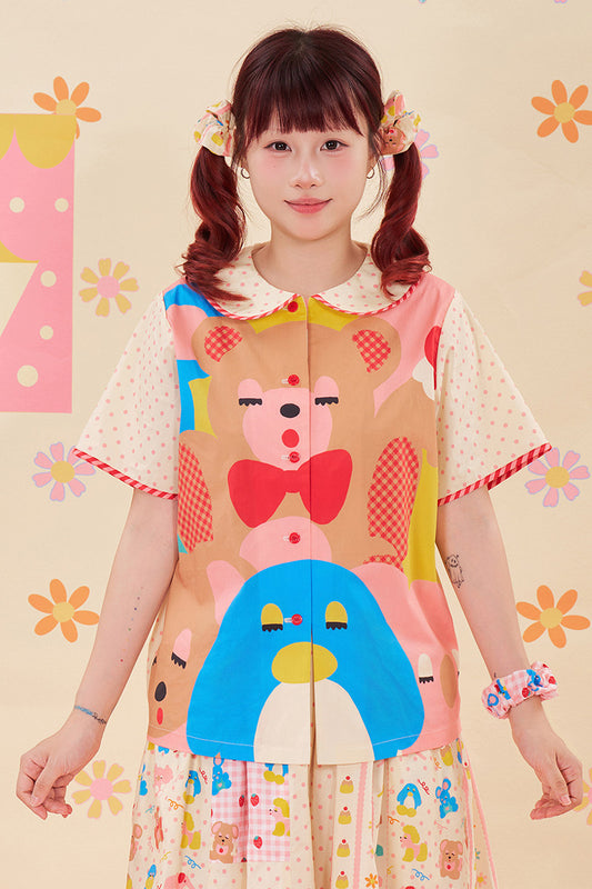 NIKKOU - Color Print Doll Shirt shirt Nikkou home
