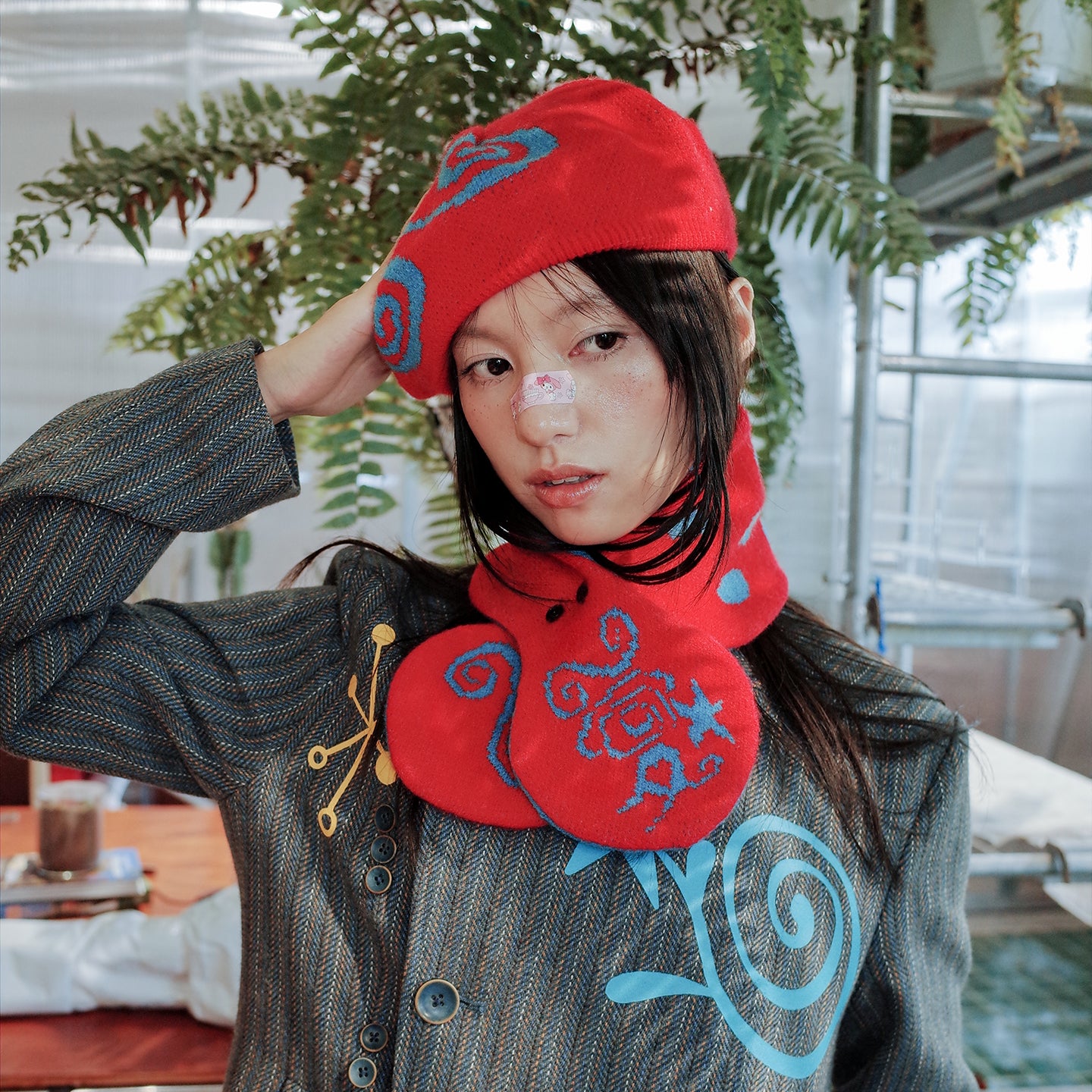 UnsocialNight - Retro Polka Knit Scarf & Beret Set scarf UnsocialNight