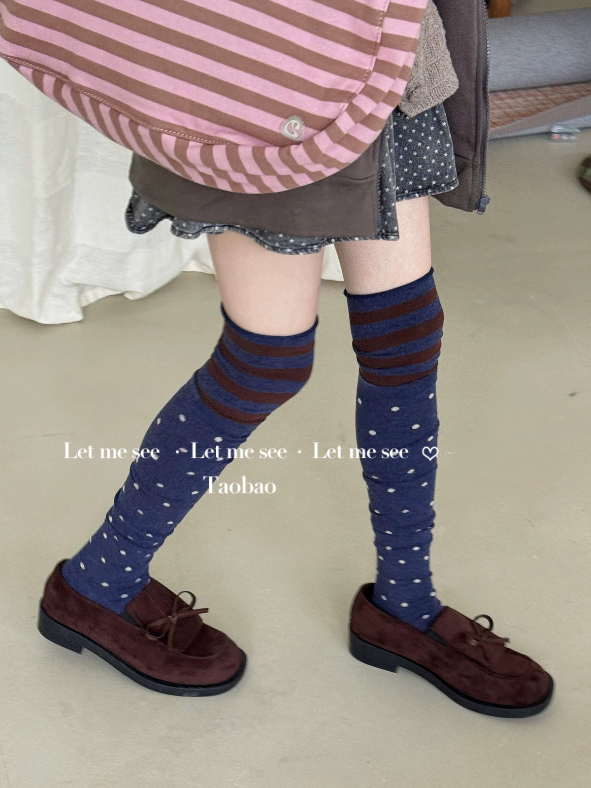LET ME SEE - Polka Dot & Striped Over-the-Knee Socks socks let me see Deep Blue