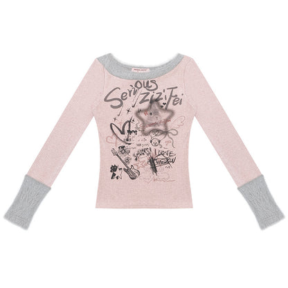 ziziFei - Girly Punk Knit Doodle Top shirt ziziFei Pink S