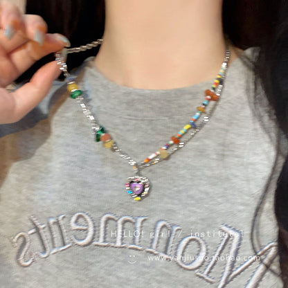 GIRL INSTITUTE - Colorful Bead Dopamine Necklace necklace GIRL INSTITUTE Heart Necklace
