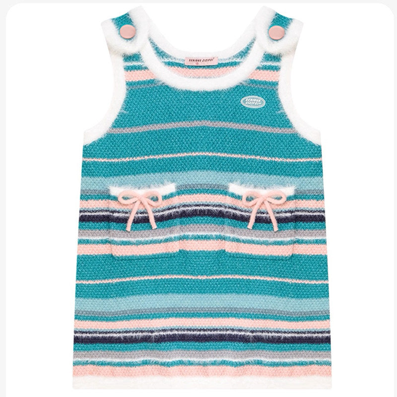ziziFei - Striped Bow Knit Pinafore Dress dress ziziFei Blue S