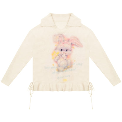 ziziFei - Kawaii V-Neck Bunny Knit Sweater sweater ziziFei Cream White S