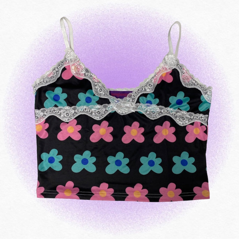 bunnybunnygun - Decora Kei Sweet Print Stretchy Camisole camisole bunnybunnygun Flower