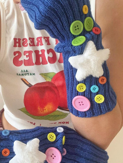 Hidden - Decora Knit Fingerless Gloves for Kawaii Sweet Girls sleeves hidden Blue