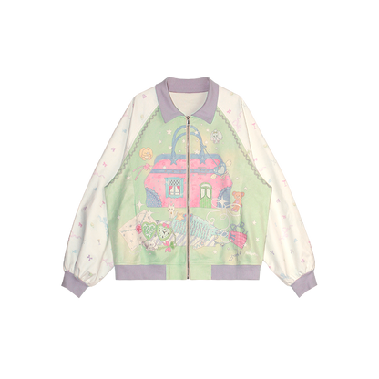 NeogoMade – Kawaii "Lily and her Dream House" Jacket Skirt Set set NeogoMade Purple Green Jacket Only S