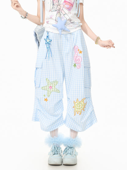 Languid Park - Star Embroidered Wide-Leg Pants pants Languid Park Blue S