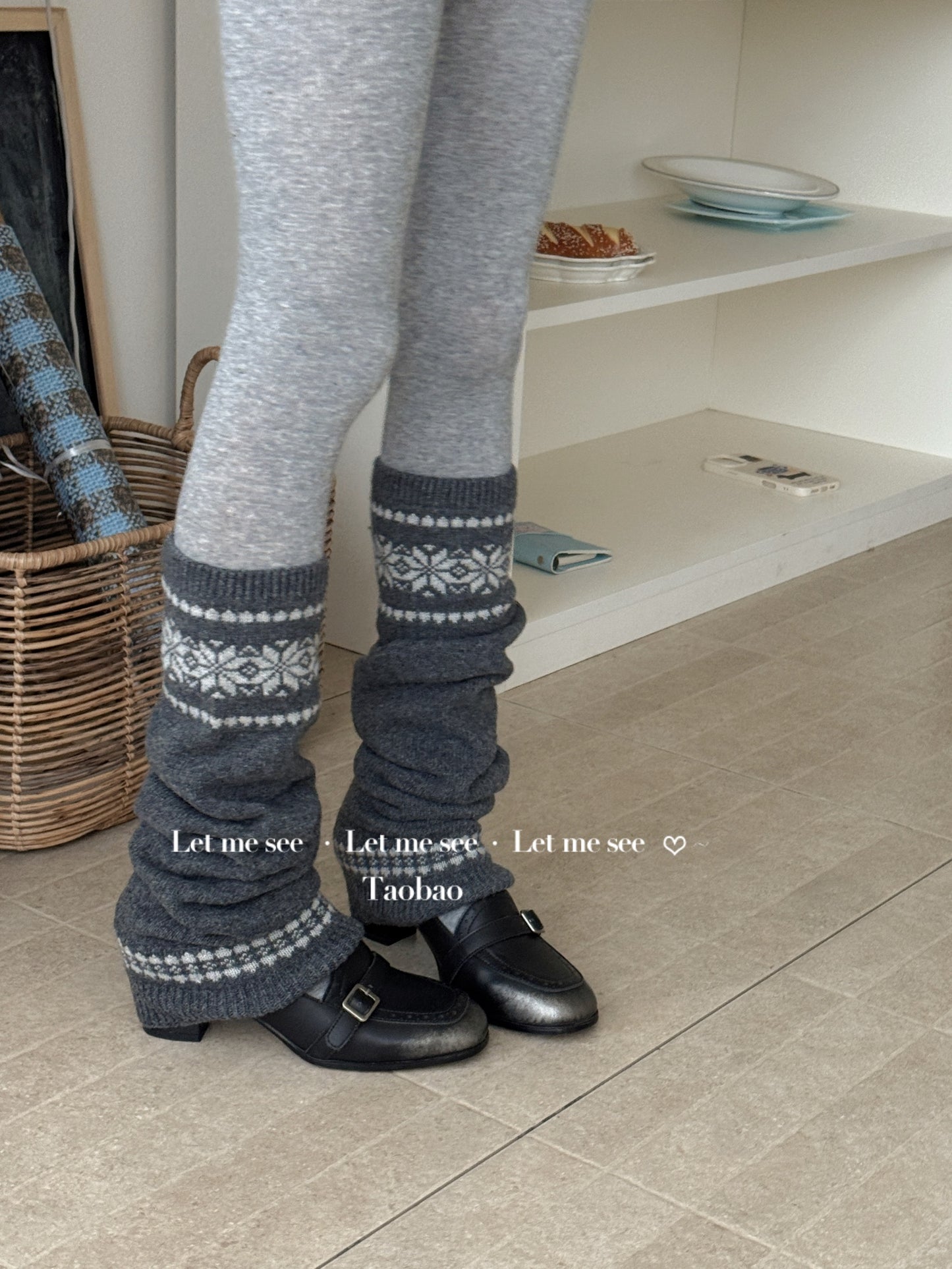 LET ME SEE - Fair Isle Snowflake Leg Warmers leg warmmers let me see Dark Grey