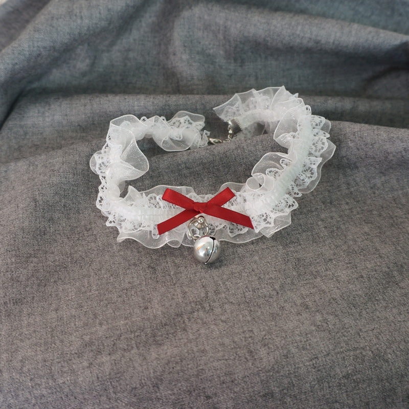 MaoJiang - Kawaii Lace Bell Choker Ribbon Collar necklace maojiang Wine Red