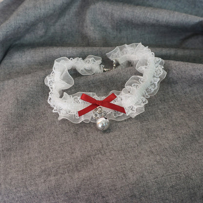 MaoJiang - Kawaii Lace Bell Choker Ribbon Collar necklace maojiang Wine Red