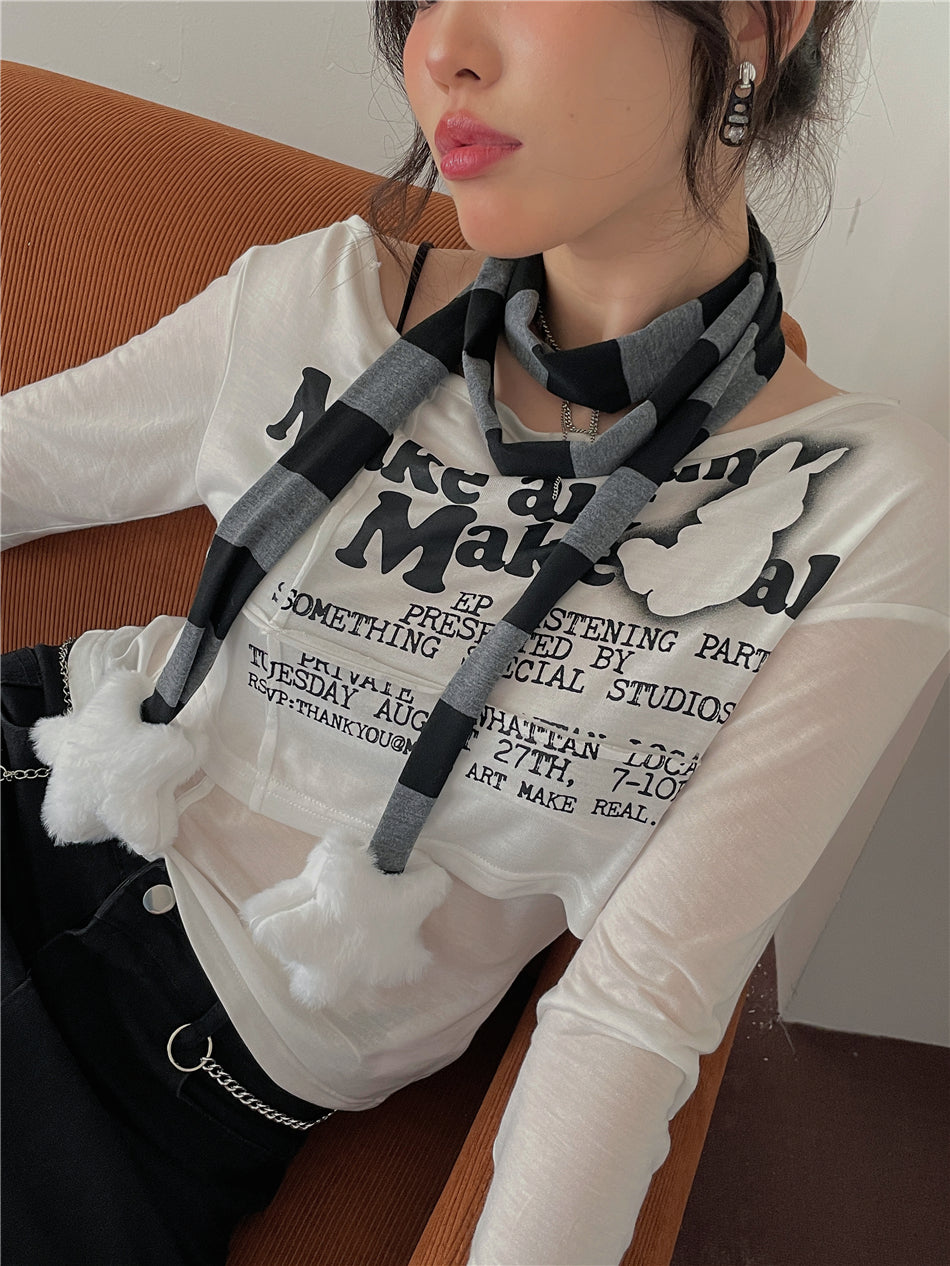 LET ME SEE - Harajuku Punk Striped Skinny Scarf scarf let me see Dark Grey & Black