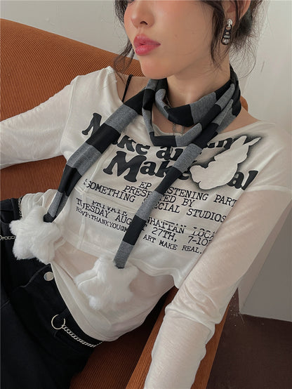 LET ME SEE - Harajuku Punk Striped Skinny Scarf scarf let me see Dark Grey & Black