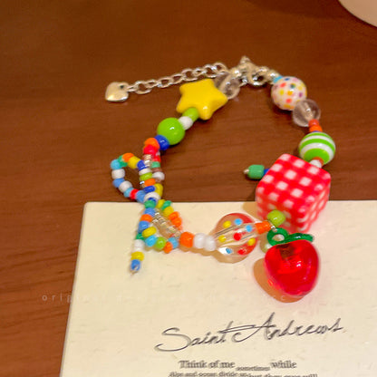 Decora Kei Bracelet – "Apple Star" Beaded bracelet Filpped Apple's Paradise - 1pc