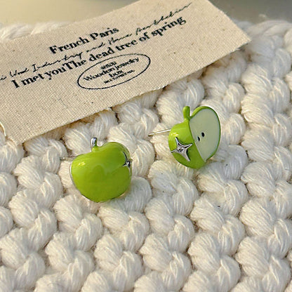 Kiwi Store - Decora Kei Green Apple Jewelry Set necklace kiwi store Apple Ear Studs - 1 Pair