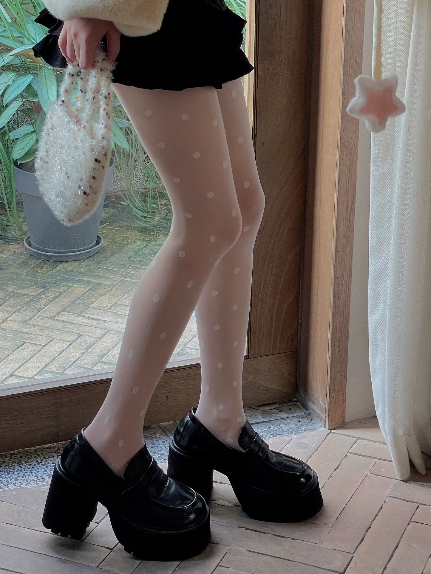 LET ME SEE - Kawaii Polka Dot Ballet Tights tights let me see White with Middle-Sized Dots