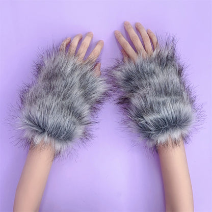 No Brand - Plush Fingerless Arm Warmers sleeves Captain Peach Grey