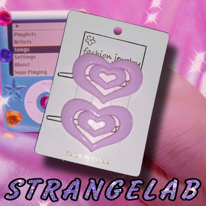 StrangeLab Decora Hair Clips | Retro Candy Color Heart Clips | Cool Girl Party Bang Clips hair clip strangelab Light Pink - 2pcs