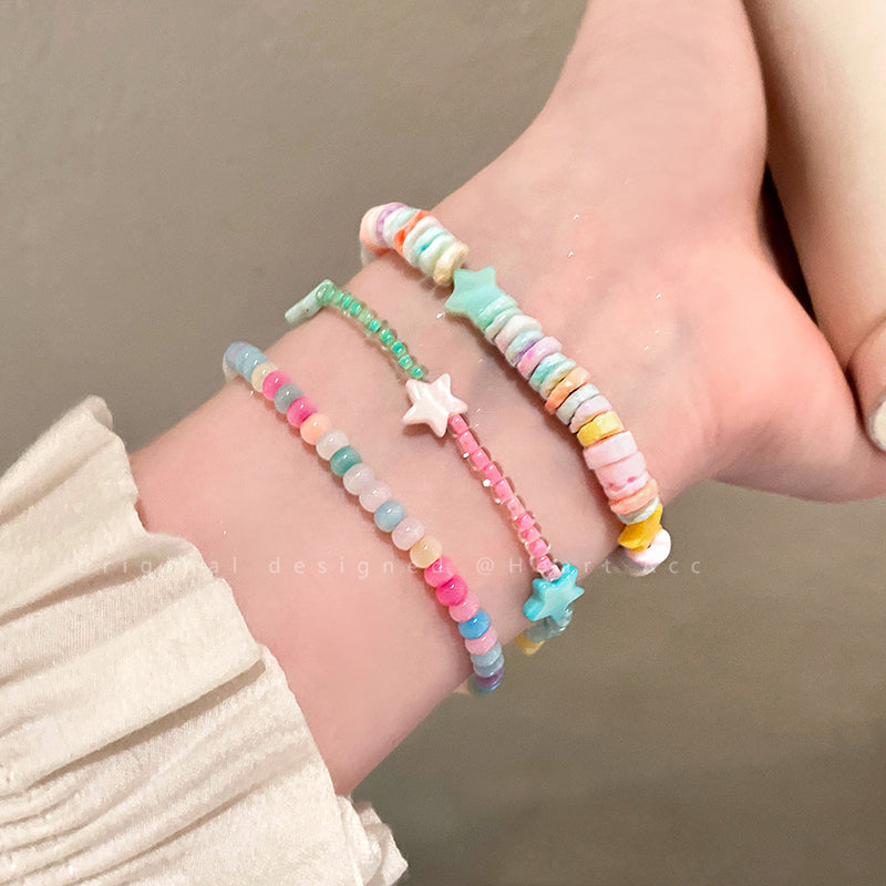 Decora Kei Bracelet – Colorful Beaded Star bracelet Filpped All 3pcs