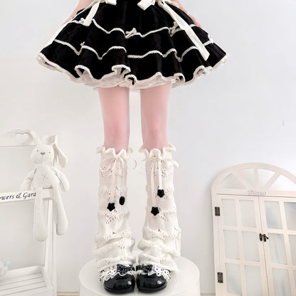 2 Bear - Bow Star Flared Leg Warmers leg warmmers 2 bears White