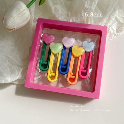DuoFeiMao - Decora Kei Candy Color Resin Hair Clip Set hair clip duofeimao Glitter-Filled Heart 5pcs