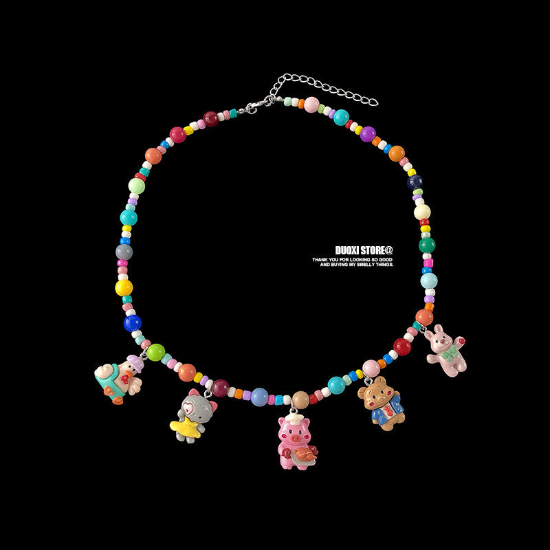 DuoXi - Color Bead Cartoon Resin Necklace necklace DuoXi D