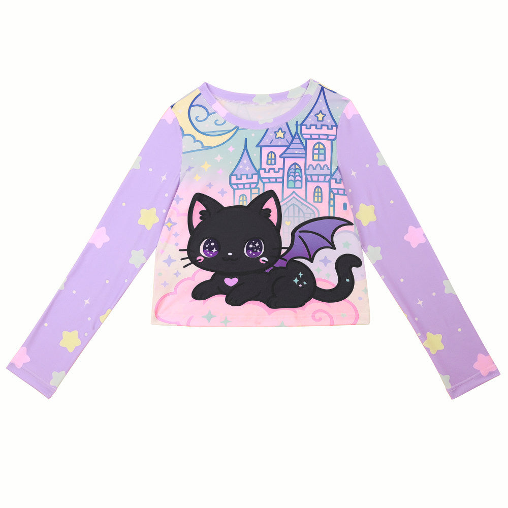 Nihonkids - Pastel Gothic Black Cat Tee shirt NIHON KIDS Short