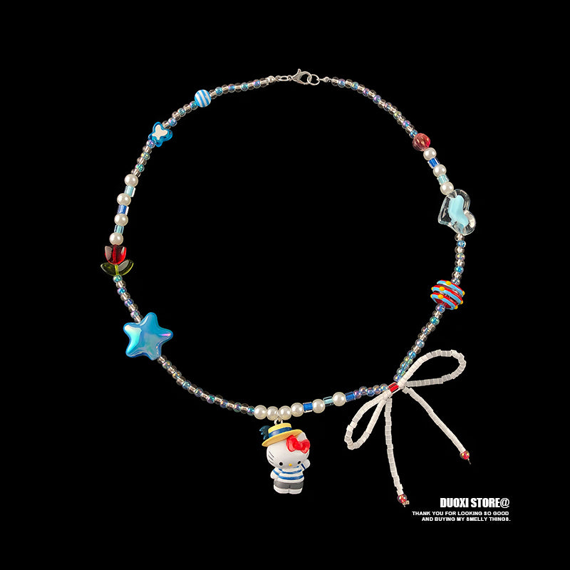 DuoXi - Decora Kei Beaded Kitty Bunny Cartoon Necklace Colorful Cute necklace DuoXi Leisure Kitty Necklace