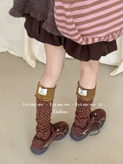 LET ME SEE - Polka Dot & Stripe Slouch Leg Warmers socks let me see Brown