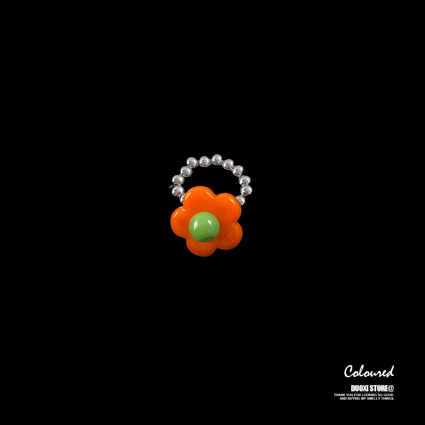 DuoXi - Color Flower Bead Stretch Ring ring DuoXi Orange Flower Ring