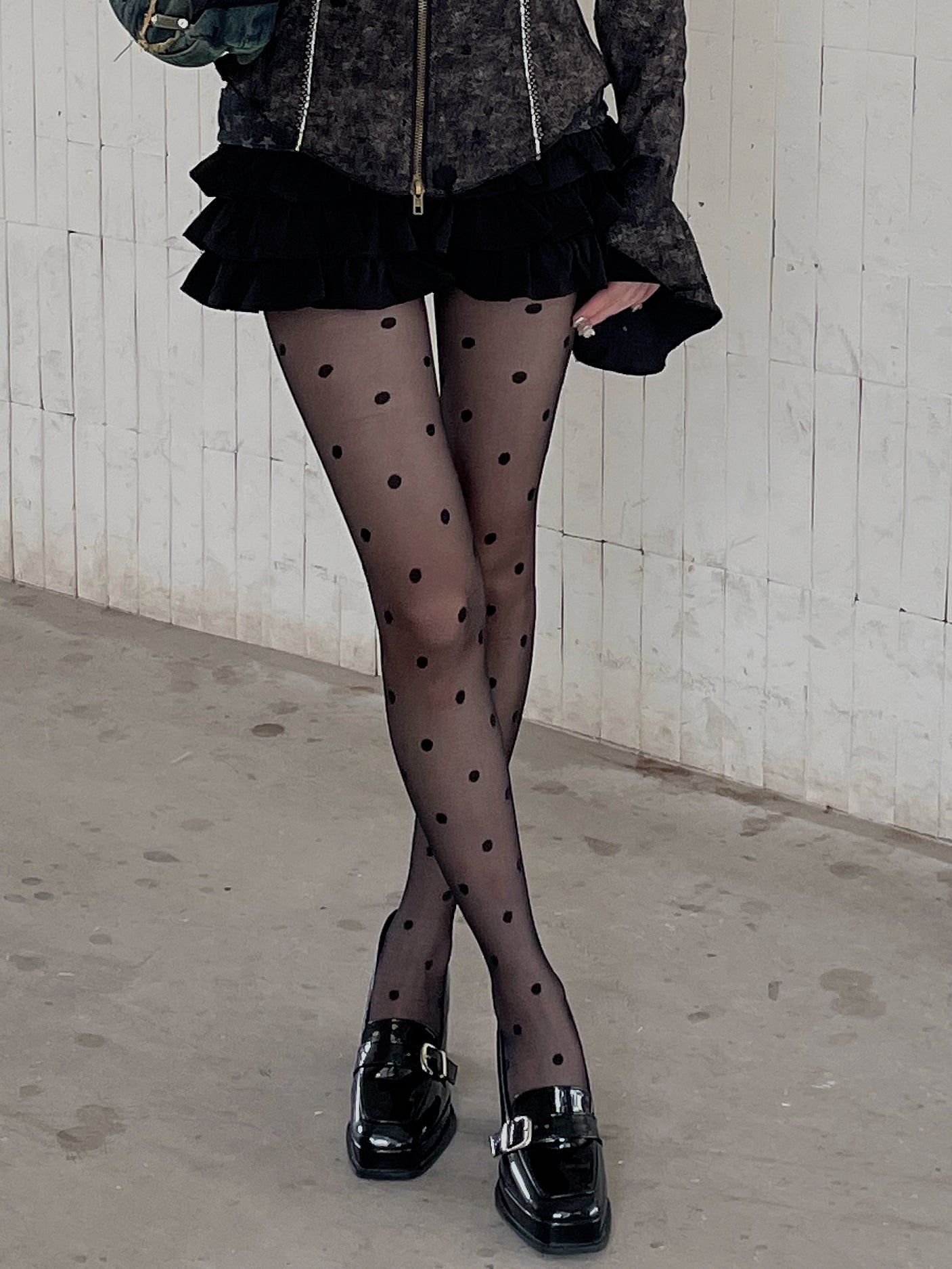 LET ME SEE - Kawaii Polka Dot Ballet Tights tights let me see Black with Middle-Sized Dots