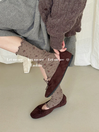 LET ME SEE - Floral Ruffle Footless Socks socks let me see Brown