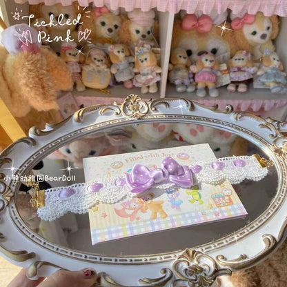 Bear Doll - Kawaii Polka Dot Bow Choker necklace Bear Doll Purple