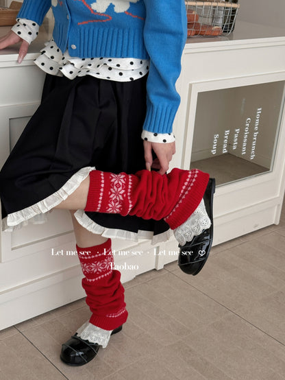 LET ME SEE - Fair Isle Snowflake Leg Warmers leg warmmers let me see Red
