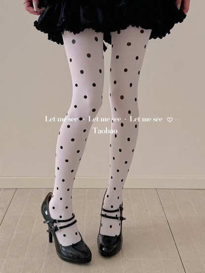 LET ME SEE - Vintage Polka Dot Tights tights let me see White
