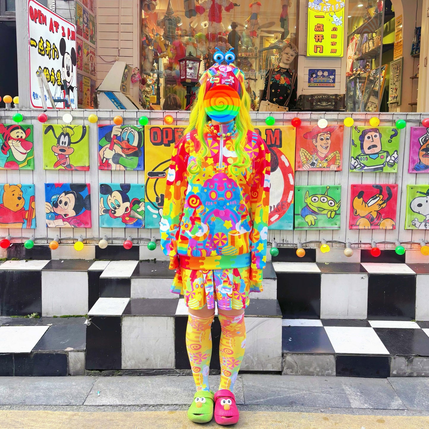Rainbow Universe RUX - Decora Rainbow Zip Sweatshirt Skirt Set set Rainbow Universe RUX Whole Set (Top + Skirt + Socks) S