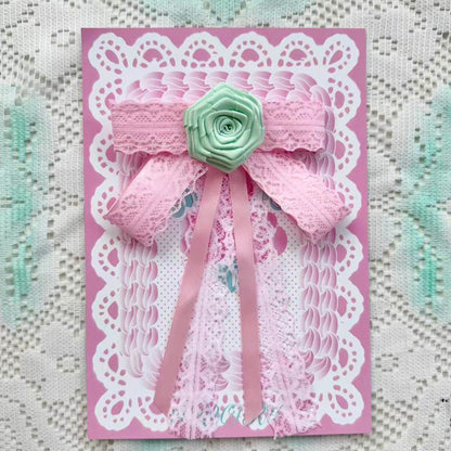 frufru - Vintage Bow Hair Clip Brooch hair clip frufru Pink with Mint Green Rose