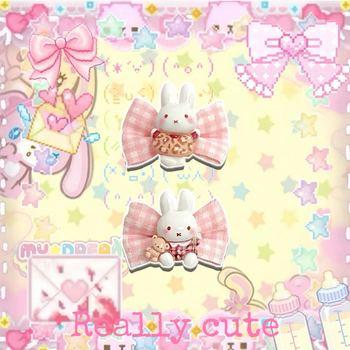 Miffy Bunny - Plaid Bow Hair Clip hair clip really cute Pink (a pair)