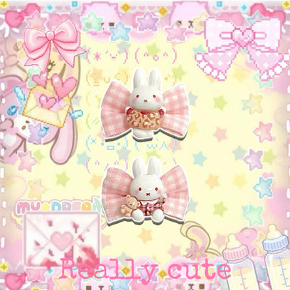 Miffy Bunny - Plaid Bow Hair Clip hair clip really cute Pink (a pair)