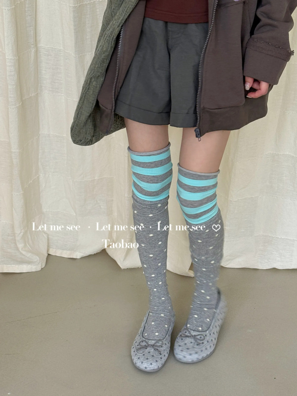 LET ME SEE - Polka Dot & Striped Over-the-Knee Socks socks let me see Grey
