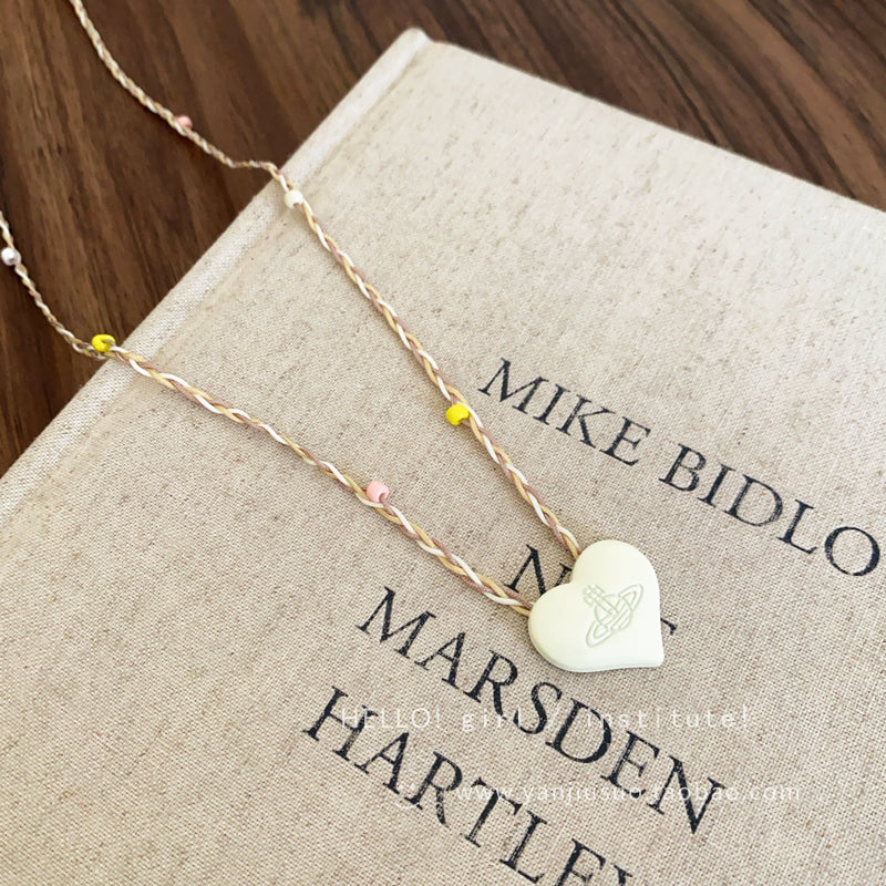 GIRL INSTITUTE - Colorful Planet Heart Necklace necklace GIRL INSTITUTE White