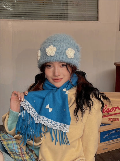 Let Me See - Vintage Lace Fringe Scarf scarf let me see Blue