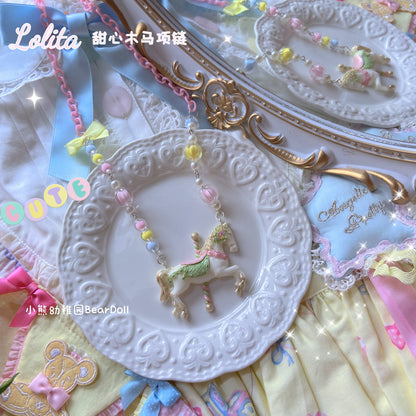 Bear Doll - Decora Kei Sweet Carousel Horse Necklace necklace Bear Doll Green Horse Necklace