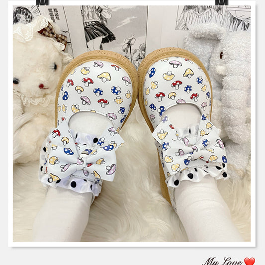 21DO - Decora Kei White Mushrooms Shoes Mary Janes shoes 21DO