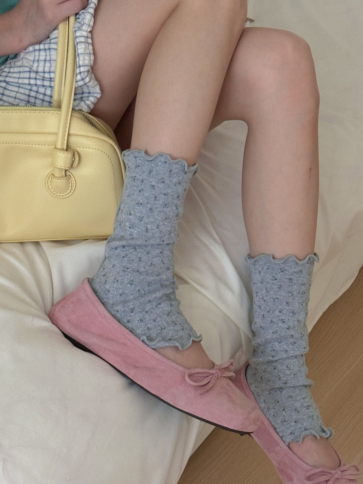 LET ME SEE - Kawaii Patterned Mid Socks sock let me see Grey Floral - 1 Pair